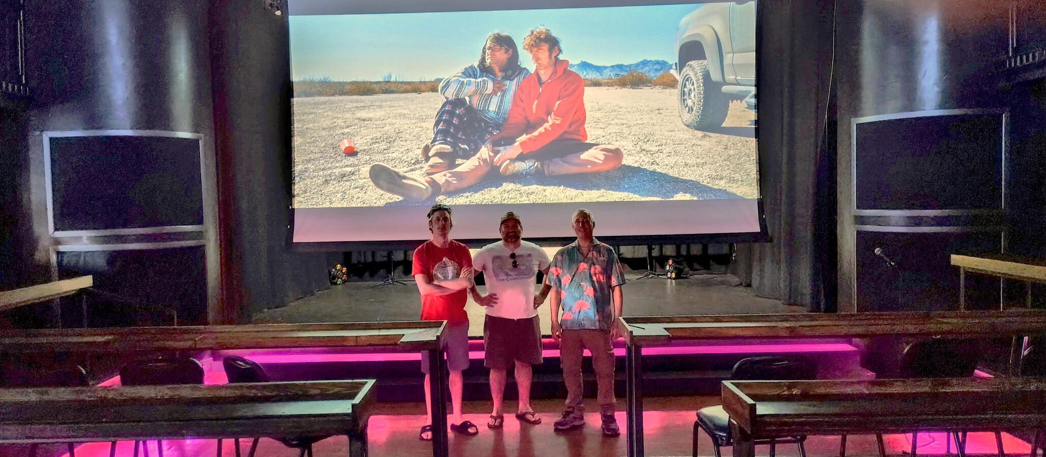Filmmakers Steven Bouffard and Craig Dunlavey, who wrote, directed, and starred in Depressed Terrestrial, winner of the Royale Film Festival's Best Feature audience award, join festival host Danny Hercules on stage on closing night.