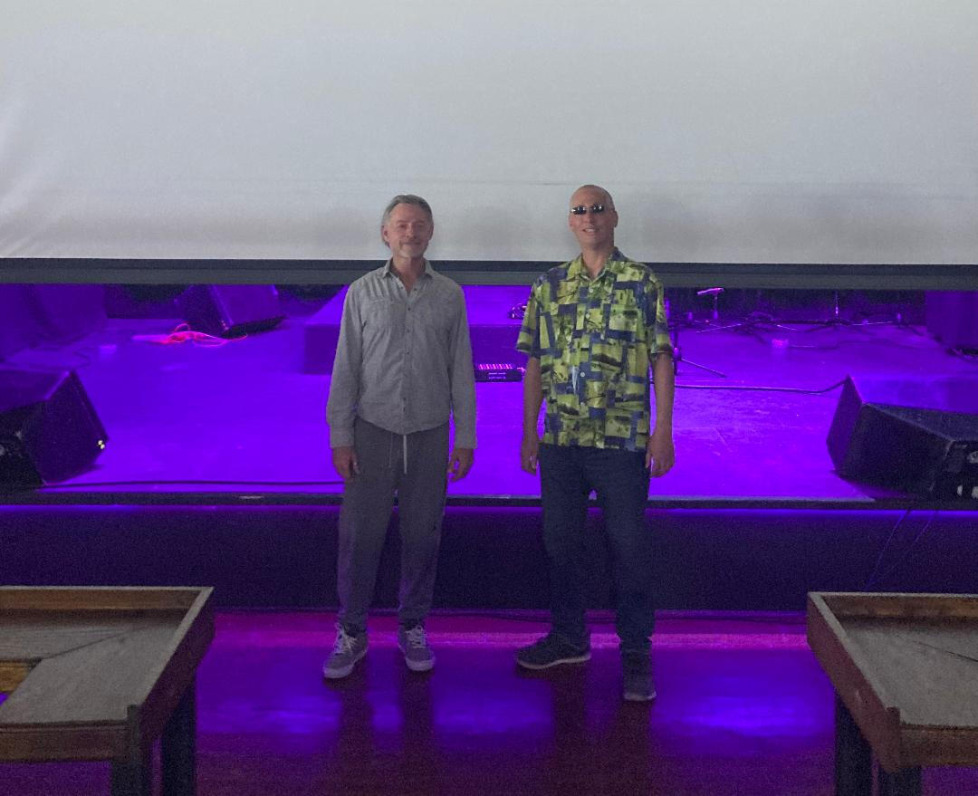 Festival owner Michael Stefaun and festival host Danny Hercules set up House Royale for the 2nd Annual Royale Film Festival