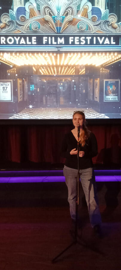 High school filmmaker Rose Steel takes questions from the crowd after a screening of her short film, Empty, one of the official Best of the Fest