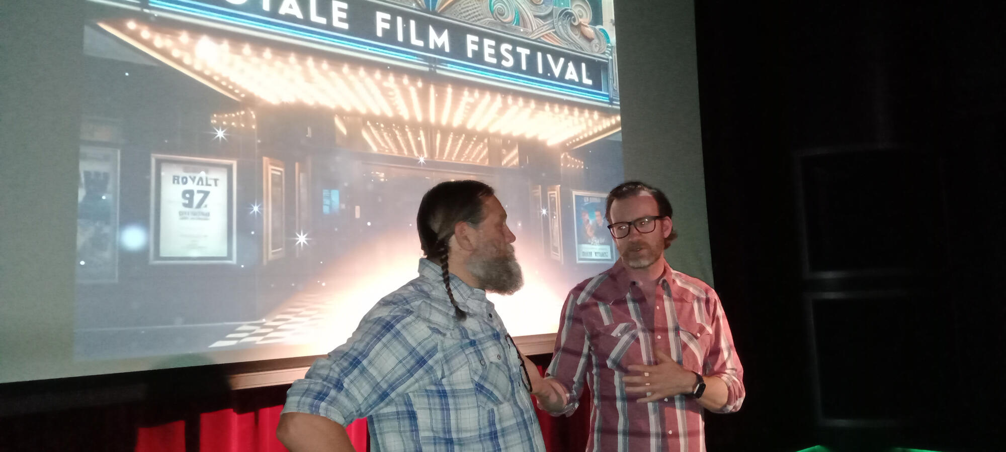 Filmmaker Stephen Crout introduces Tate Rich, the subject of his documentary The Land, before its first public showing in the town where it was filmed